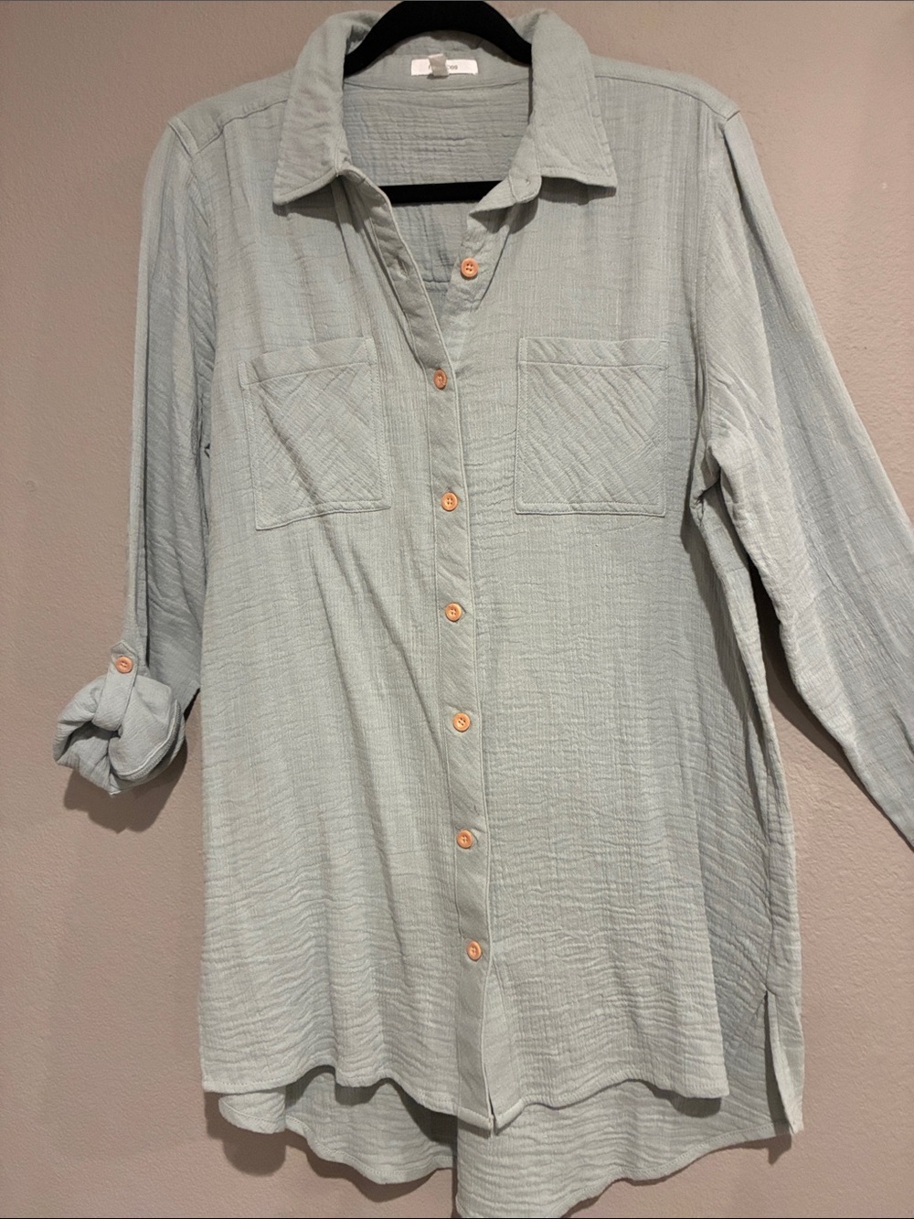 Maurices Light Sage Long Sleeve Button-Up Shirt